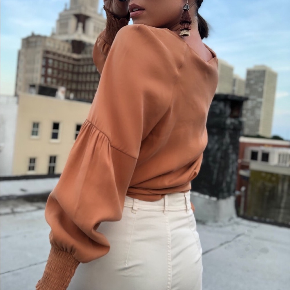 Anna Rust Puff Sleeve Wrap Top - Picture 5 of 8